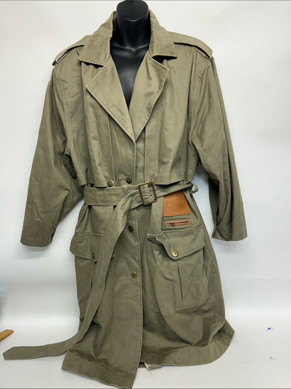 Together Olive Green Cotton trenchcoat size 14 vintage military grunge Goth